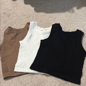 Ribbed Sleeveless Tops - Black, White, and Brown